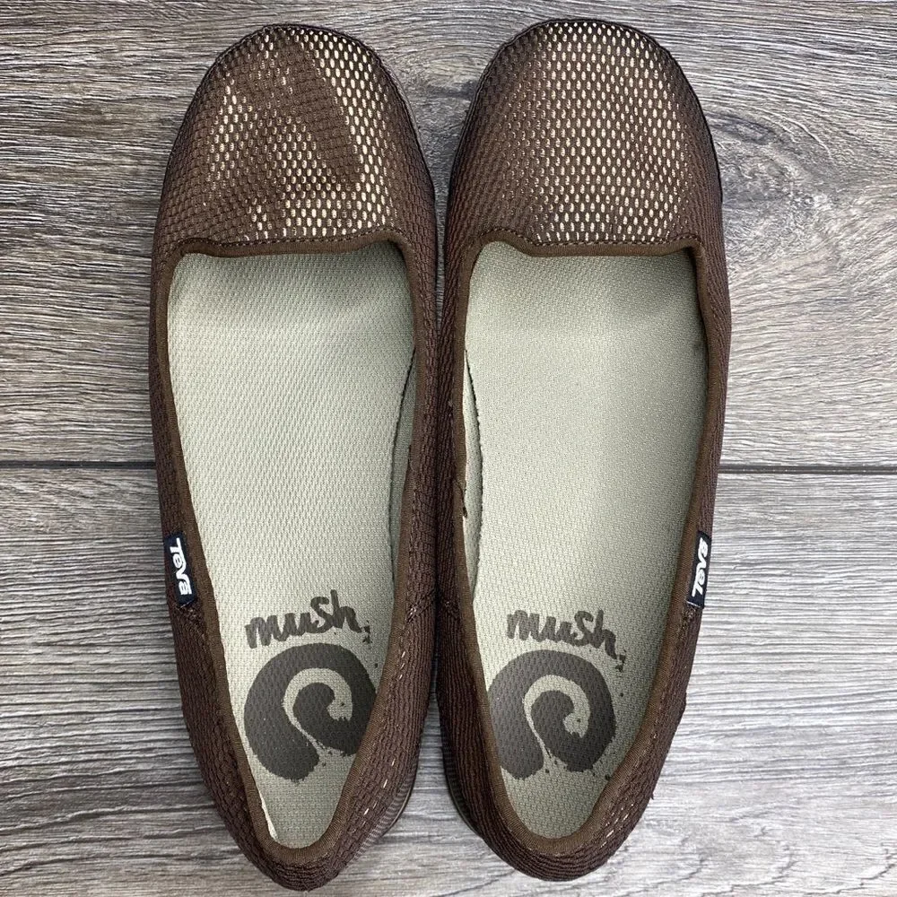 Teva Mush Brown Fabric Ballet Flats Slip On Loafers Shoes Women's Size 10